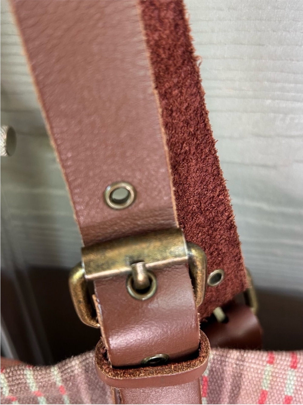 Vintage Prana Woven Multicolor Tote Bag with Brown Leather Straps - Picture 13 of 15